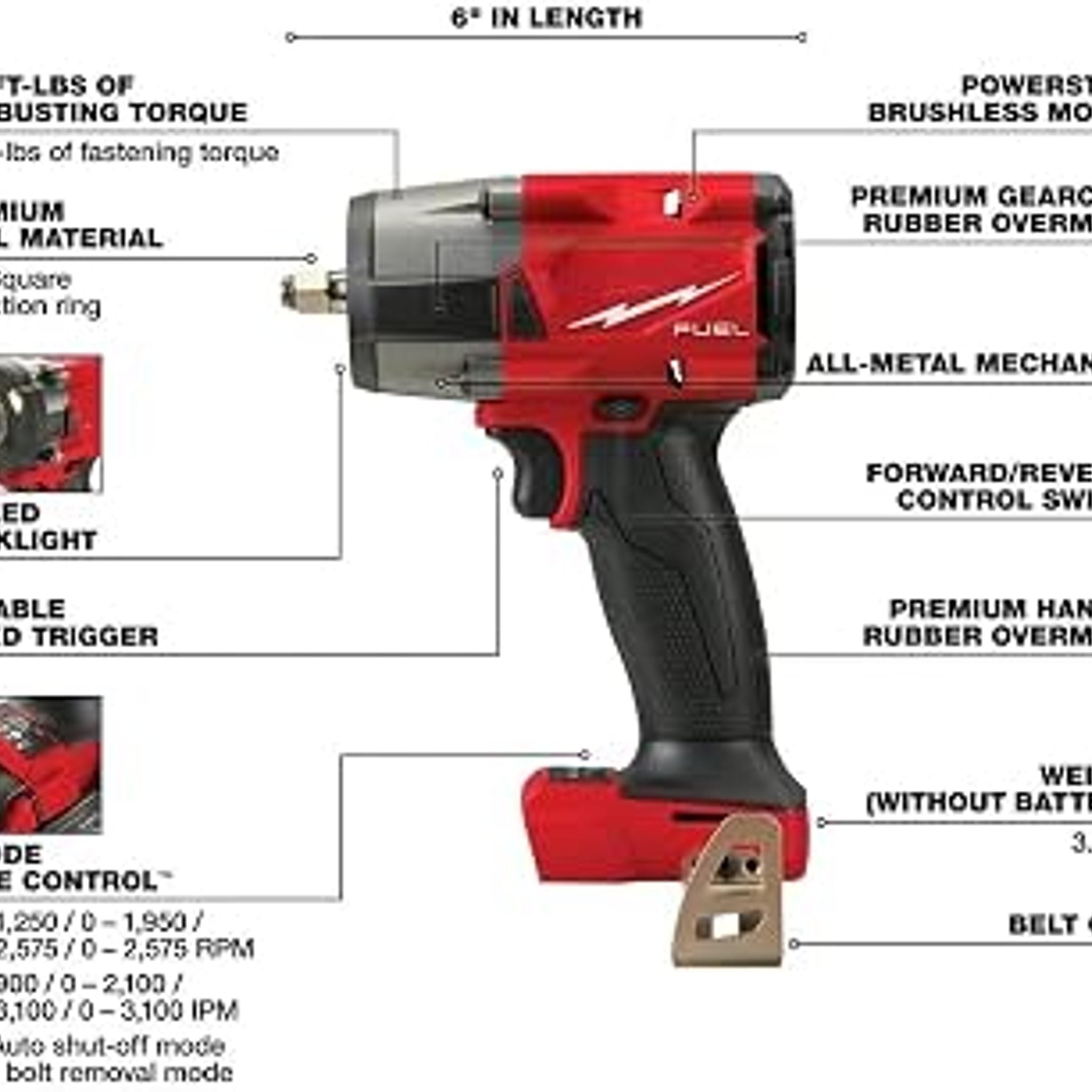 MILWAUKEE TOOL M18 FUEL Impact Wrench 3/8 Mid-Torque 600 Ft-lbs