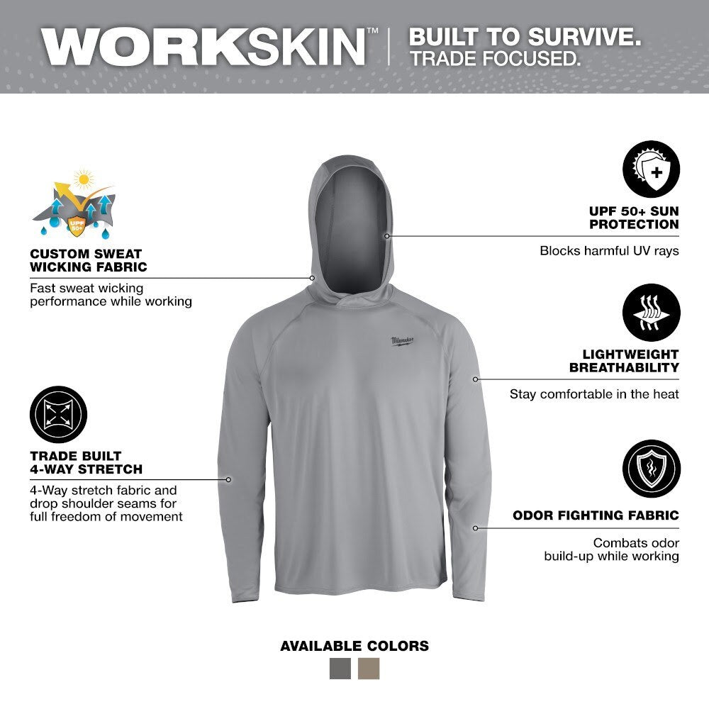 MILWAUKEE  WORKSKIN X-Large Gray Hooded Sun Shirt