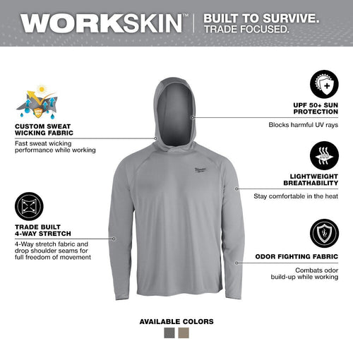 MILWAUKEE  WORKSKIN X-Large Gray Hooded Sun Shirt