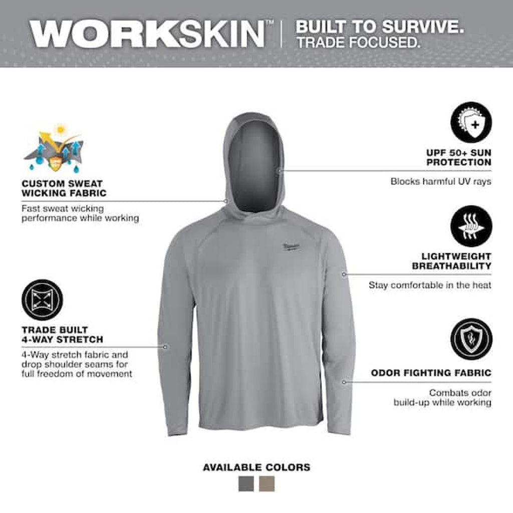MILWAUKEE  WORKSKIN X-Large Gray Hooded Sun Shirt