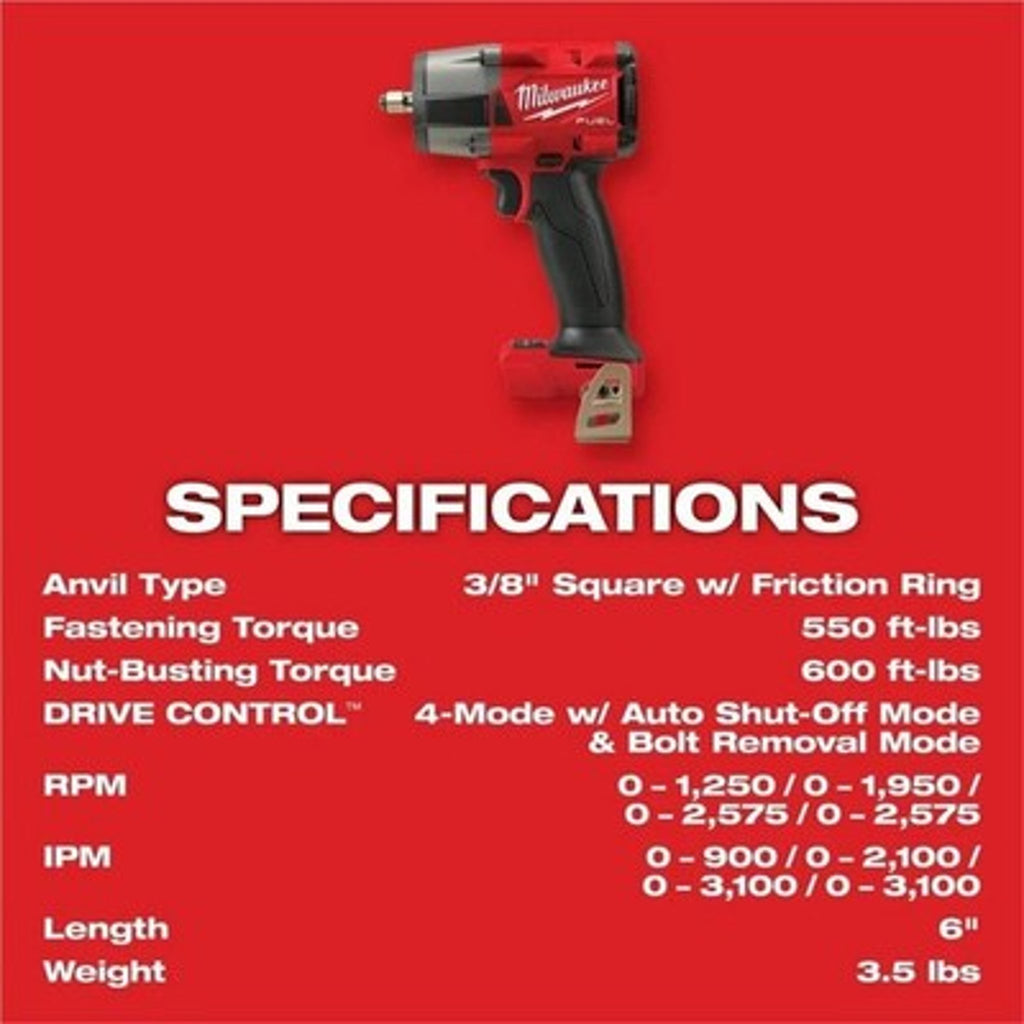 MILWAUKEE TOOL M18 FUEL Impact Wrench 3/8 Mid-Torque 600 Ft-lbs
